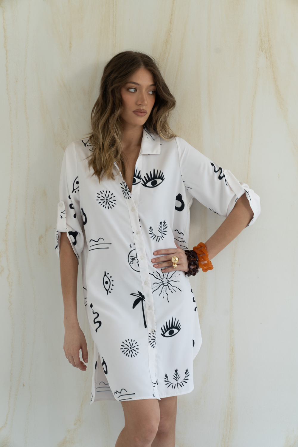 Vestido Camisola Regina Snake Crema