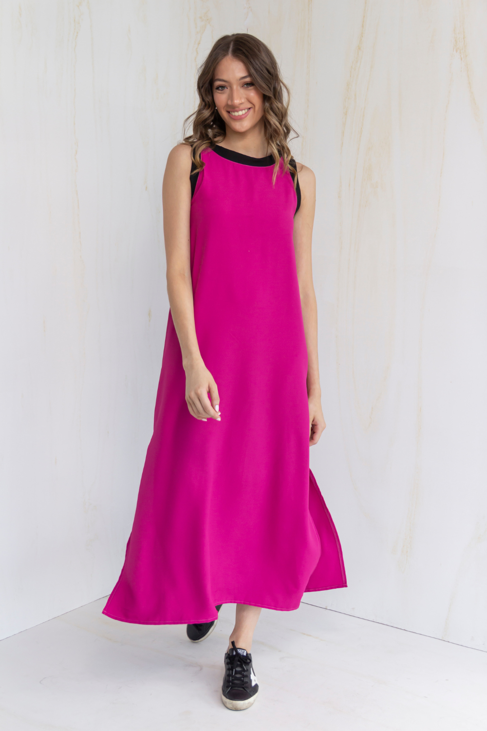 Vestido midi Juana Fucsia